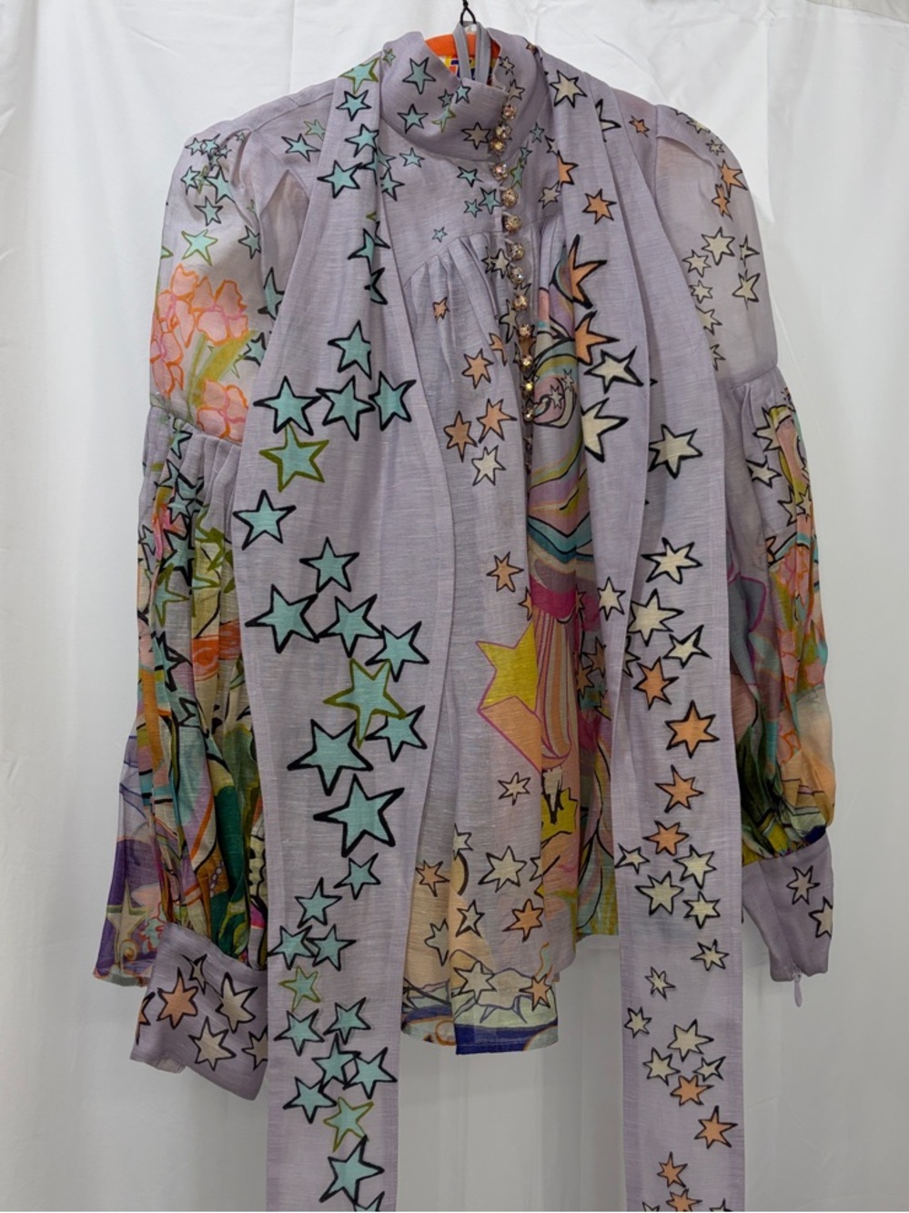 ZIMMERMANN Concert Zodiac Sheer Blouse with Long Neck Tie sz 0 AUTHENTIC